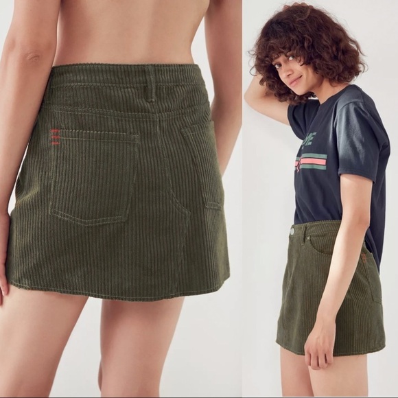 BDG • frayed hem corduroy mini skirt dark green raw hem Urban Outfitters Y2K - Picture 8 of 12